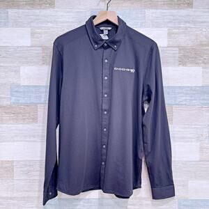 Dodge Jersey Knit Button Down Shirt Black Long Sleeve OGIO Stretch Mens Medium